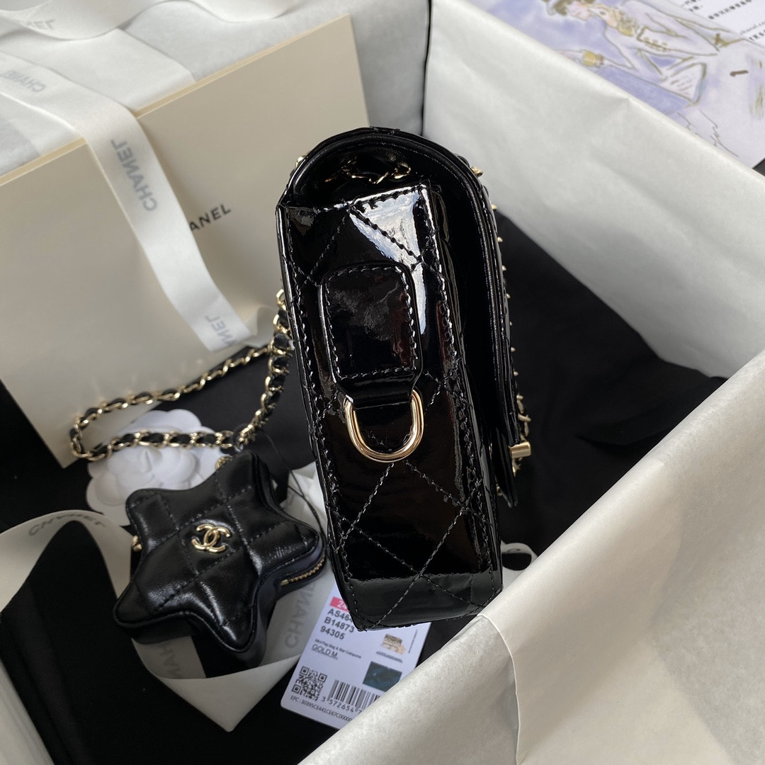 CHANEL MINI FLAP BAG & STAR COIN PURSE BLACK 5.9 × 7.8 × 2.5 in