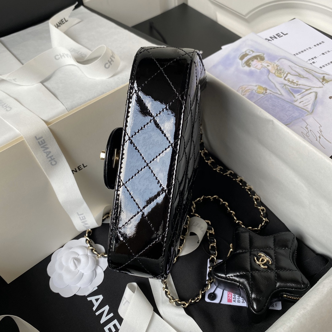 CHANEL MINI FLAP BAG & STAR COIN PURSE BLACK 5.9 × 7.8 × 2.5 in