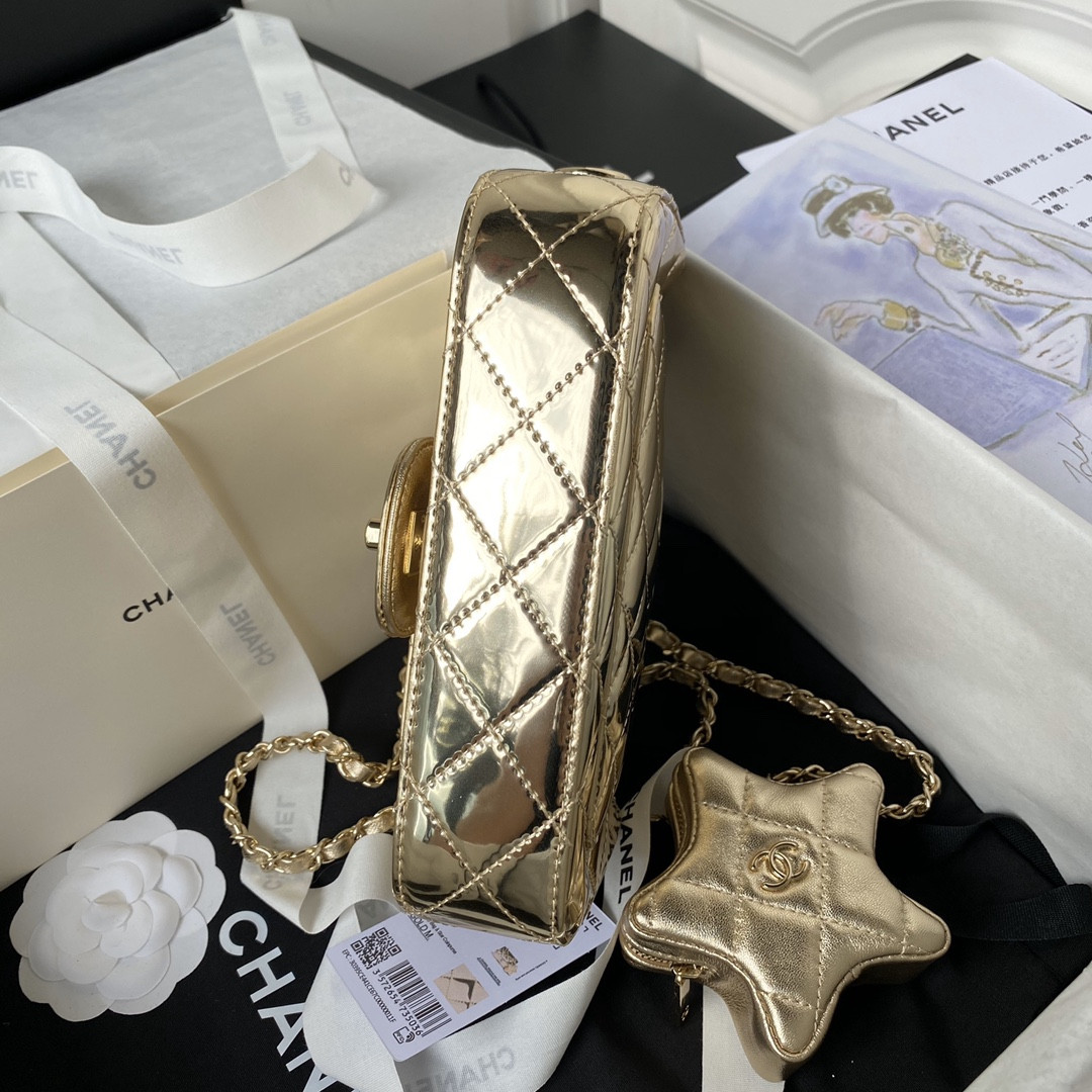 CHANEL FLAP BAG & STAR COIN PURSE GOLD 12.5×19×5cm