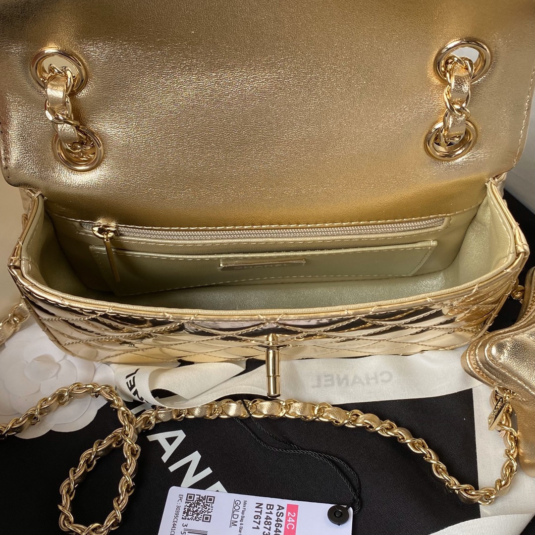 CHANEL FLAP BAG & STAR COIN PURSE GOLD 12.5×19×5cm