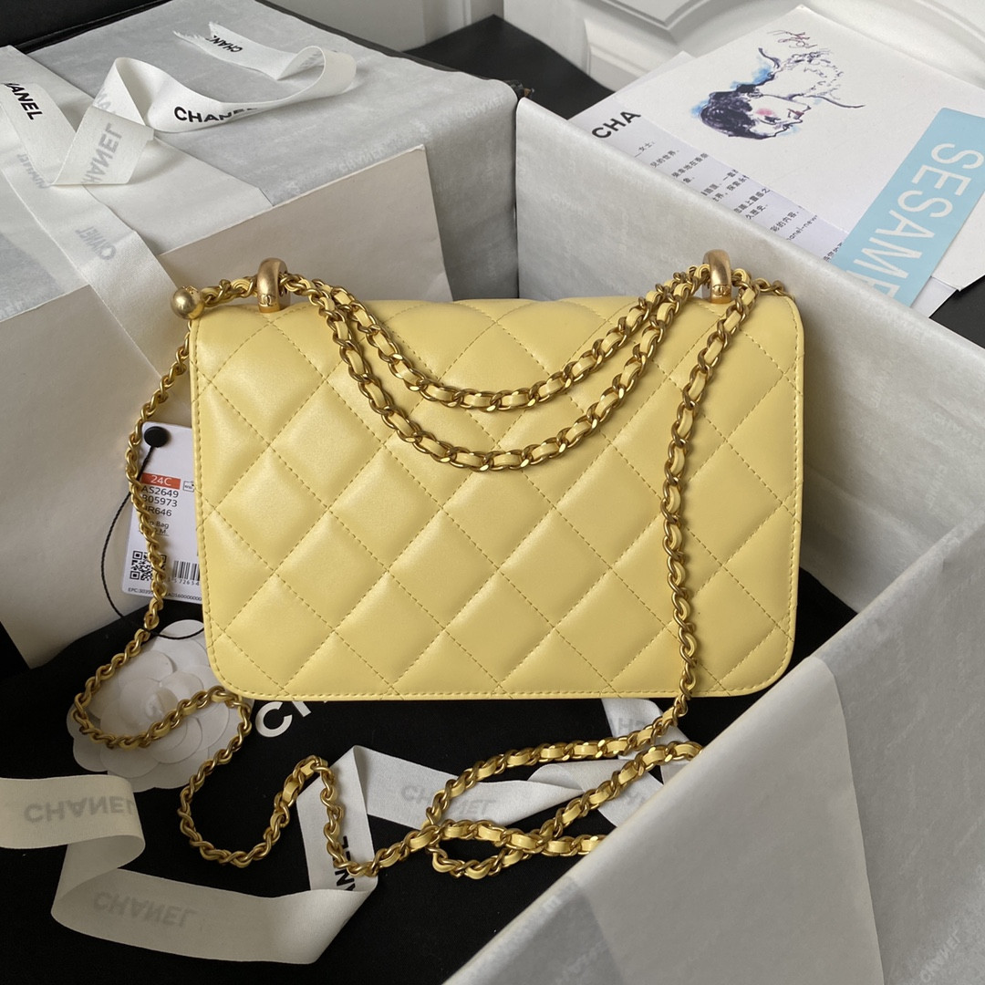 CHANEL FLAP BAG YELLOW 22×14.5×8cm