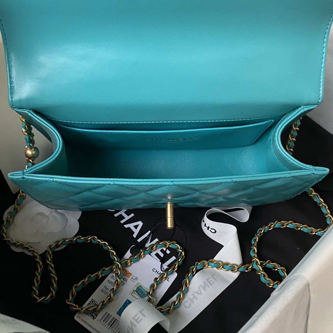 CHANEL FLAP BAG BLUE 22×14.5×8cm