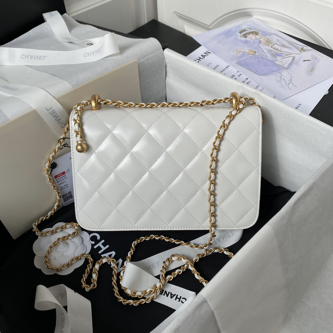 CHANEL FLAP BAG WHITE 22×14.5×8cm