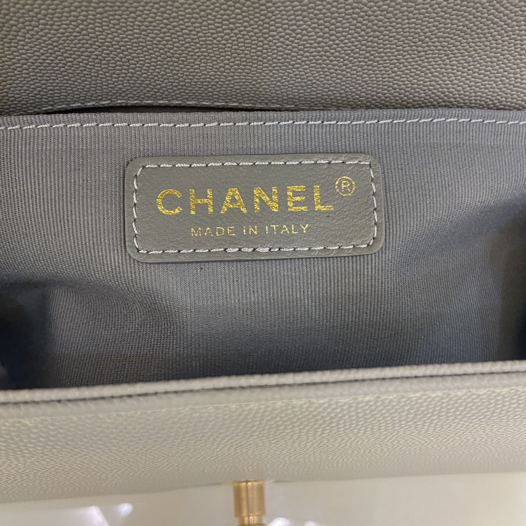 BOY CHANEL HANDBAG Shiny Grained Calfskin & Gold-Tone Metal Gray 5.9 × 9.8 × 3.5 in