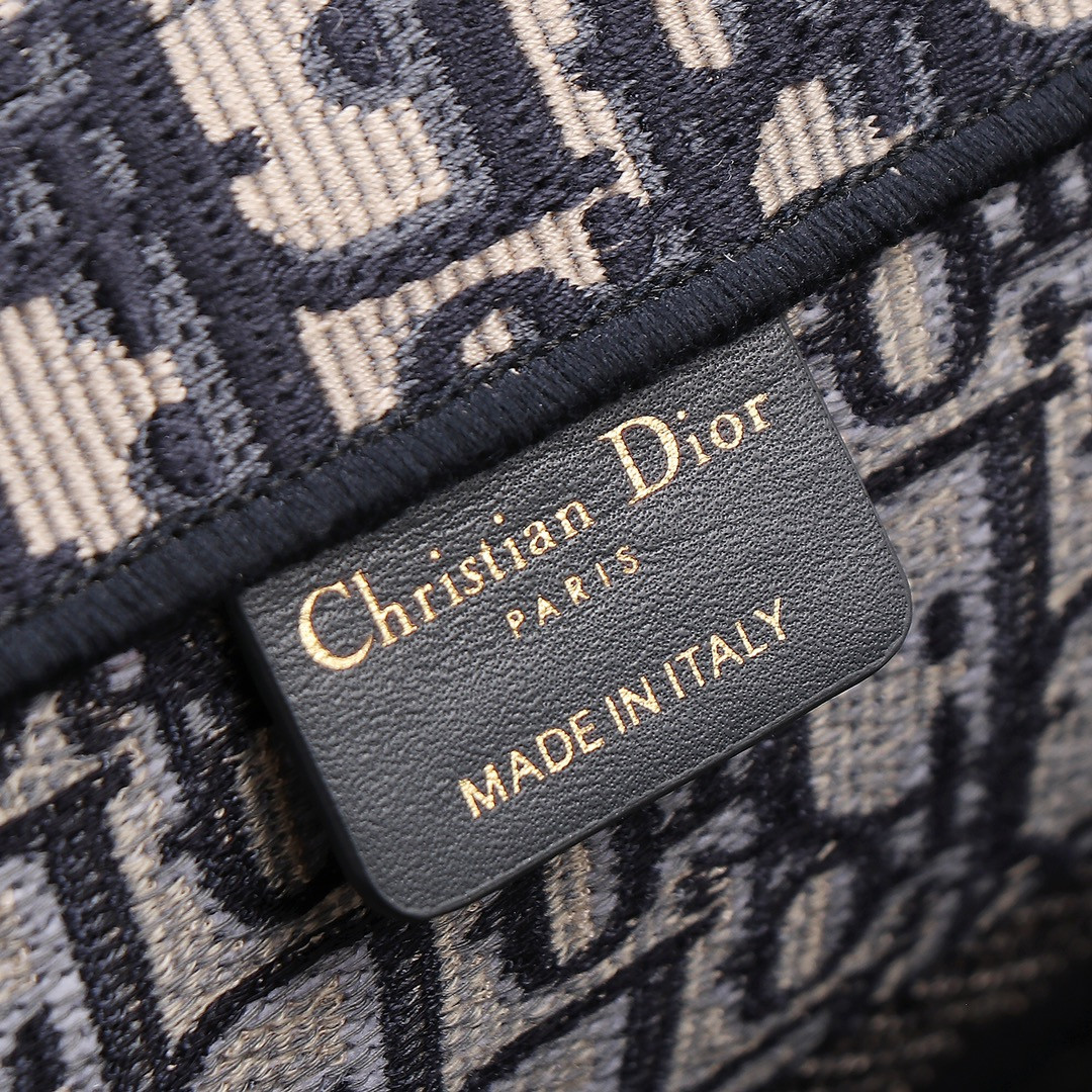 Medium Dior Book Tote Ecru and Blue Dior Oblique Embroidery 14 x 11 x 6.5 inches