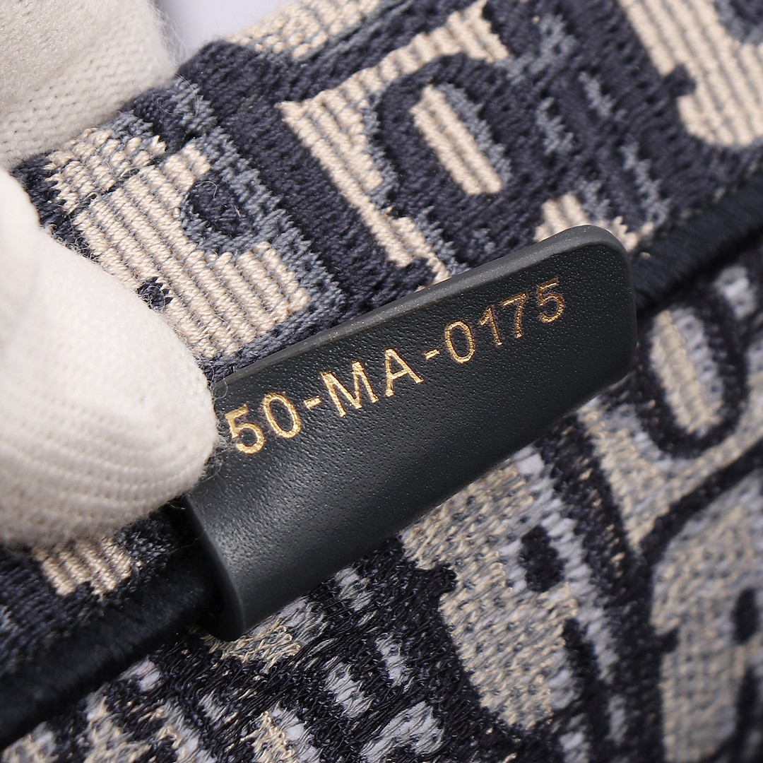 Medium Dior Book Tote Ecru and Blue Dior Oblique Embroidery 14 x 11 x 6.5 inches