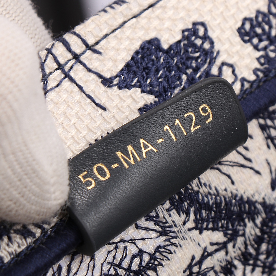 Medium Dior Book Tote Ecru and Blue Toile de Jouy Embroidery 14 x 11 x 6.5 inches