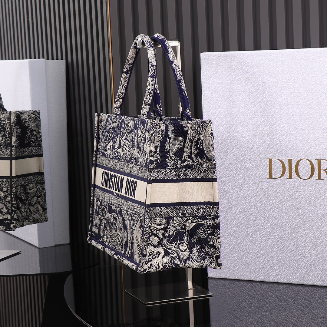 Medium Dior Book Tote Blue and Ecru Toile de Jouy Reverse Embroidery 14 x 11 x 6.5 inches