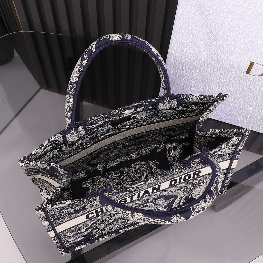 Medium Dior Book Tote Blue and Ecru Toile de Jouy Reverse Embroidery 14 x 11 x 6.5 inches