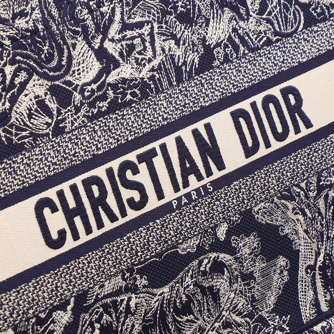 Medium Dior Book Tote Blue and Ecru Toile de Jouy Reverse Embroidery 14 x 11 x 6.5 inches