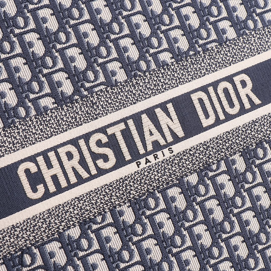 Large DIOR BOOK TOTE Blue Dior Oblique Embroidery and Calfskin 16.5 x 14 x 7.5 inches