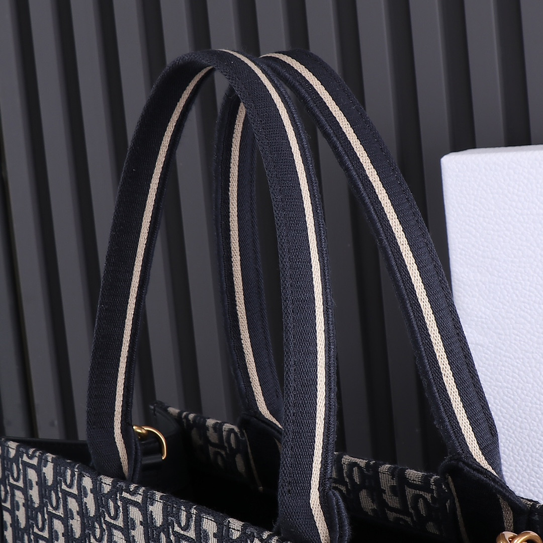 Large DIOR BOOK TOTE Blue Dior Oblique Embroidery and Calfskin 16.5 x 14 x 7.5 inches