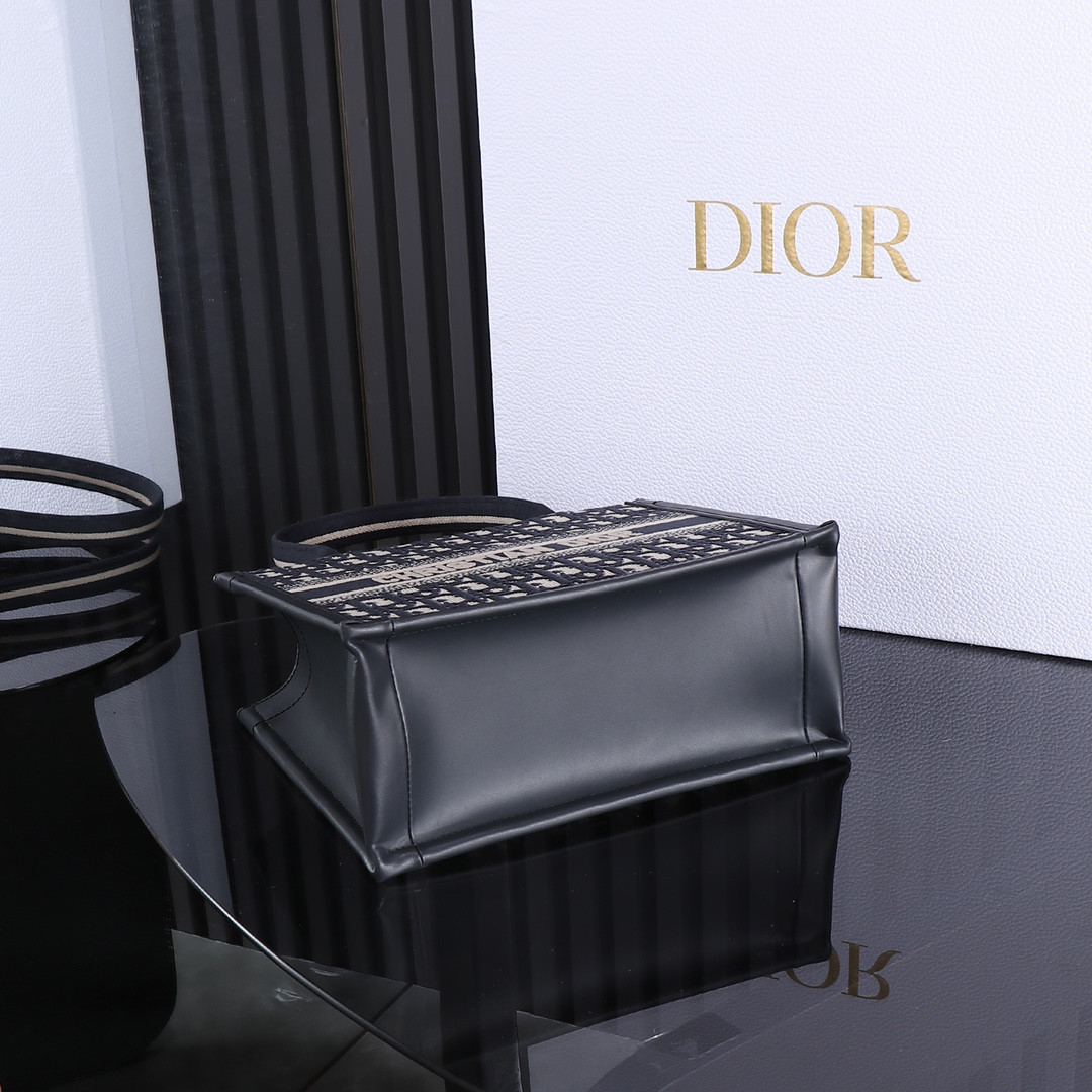 Small Dior Book Tote Blue Dior Oblique Embroidery and Calfskin 10.5 x 8.5 x 5.5 inches
