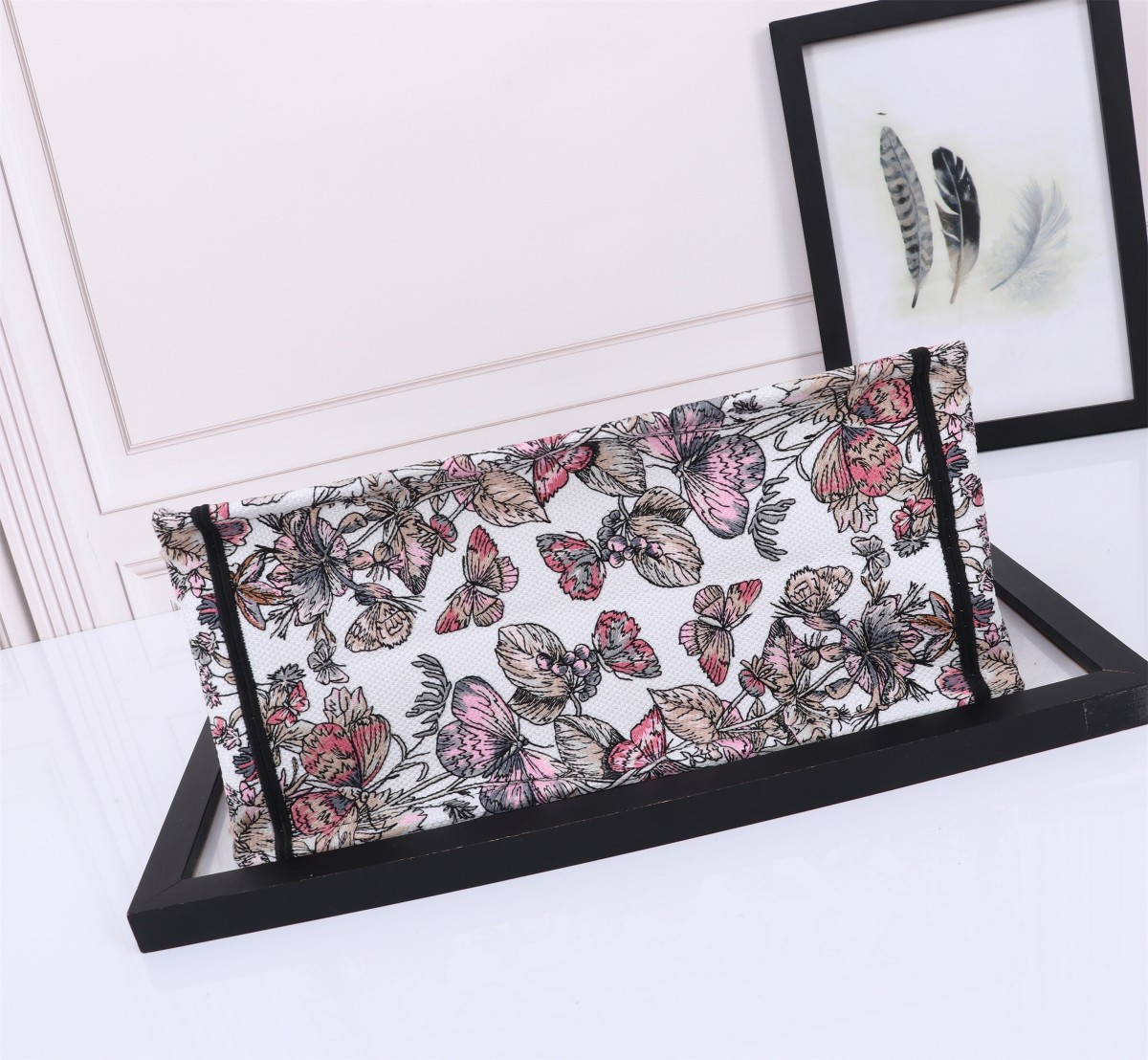 Medium Dior Book Tote White and Pastel Pink Butterfly Around The World Embroidery 14 x 11 x 6.5 inches