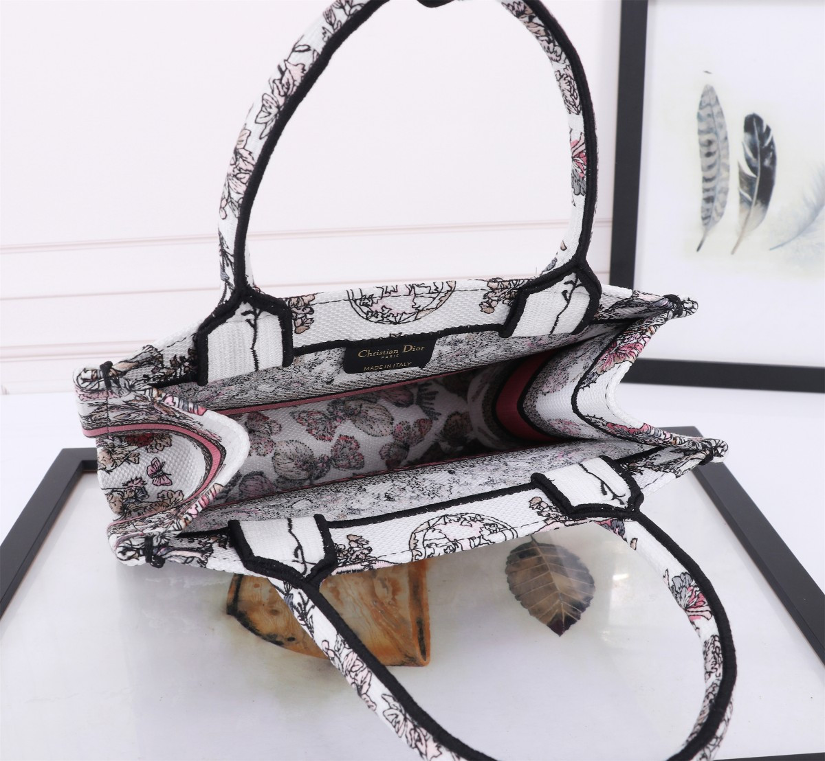 Medium Dior Book Tote White and Pastel Pink Butterfly Around The World Embroidery 14 x 11 x 6.5 inches