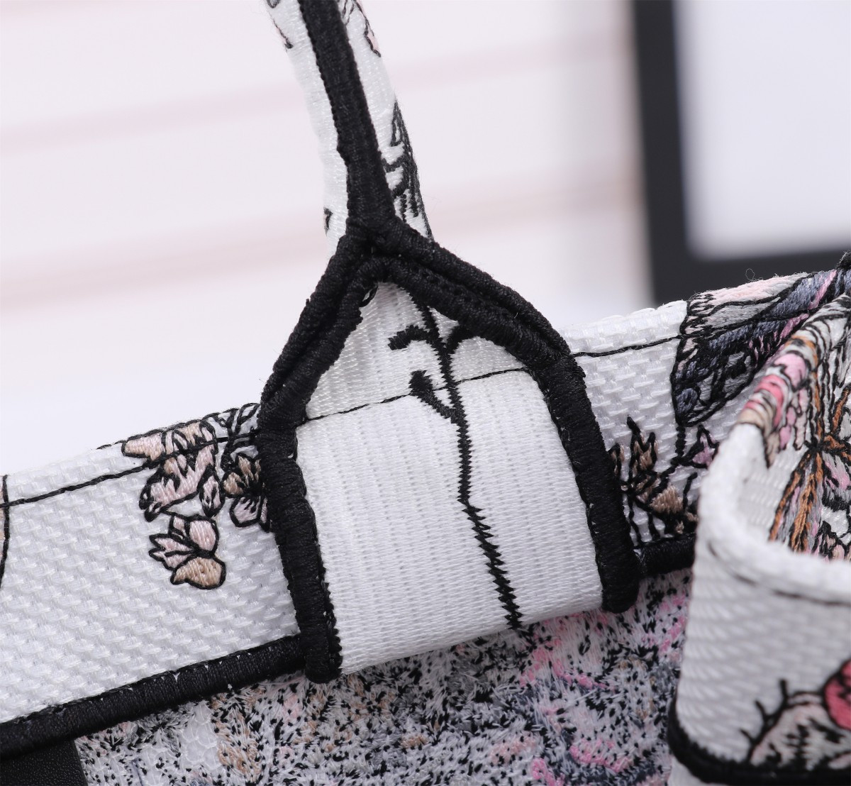 Small DIOR BOOK TOTE WHITE AND PASTEL PINK BUTTERFLY AROUND THE WORLD EMBROIDERY 10.5 x 8.5 x 5.5 inches