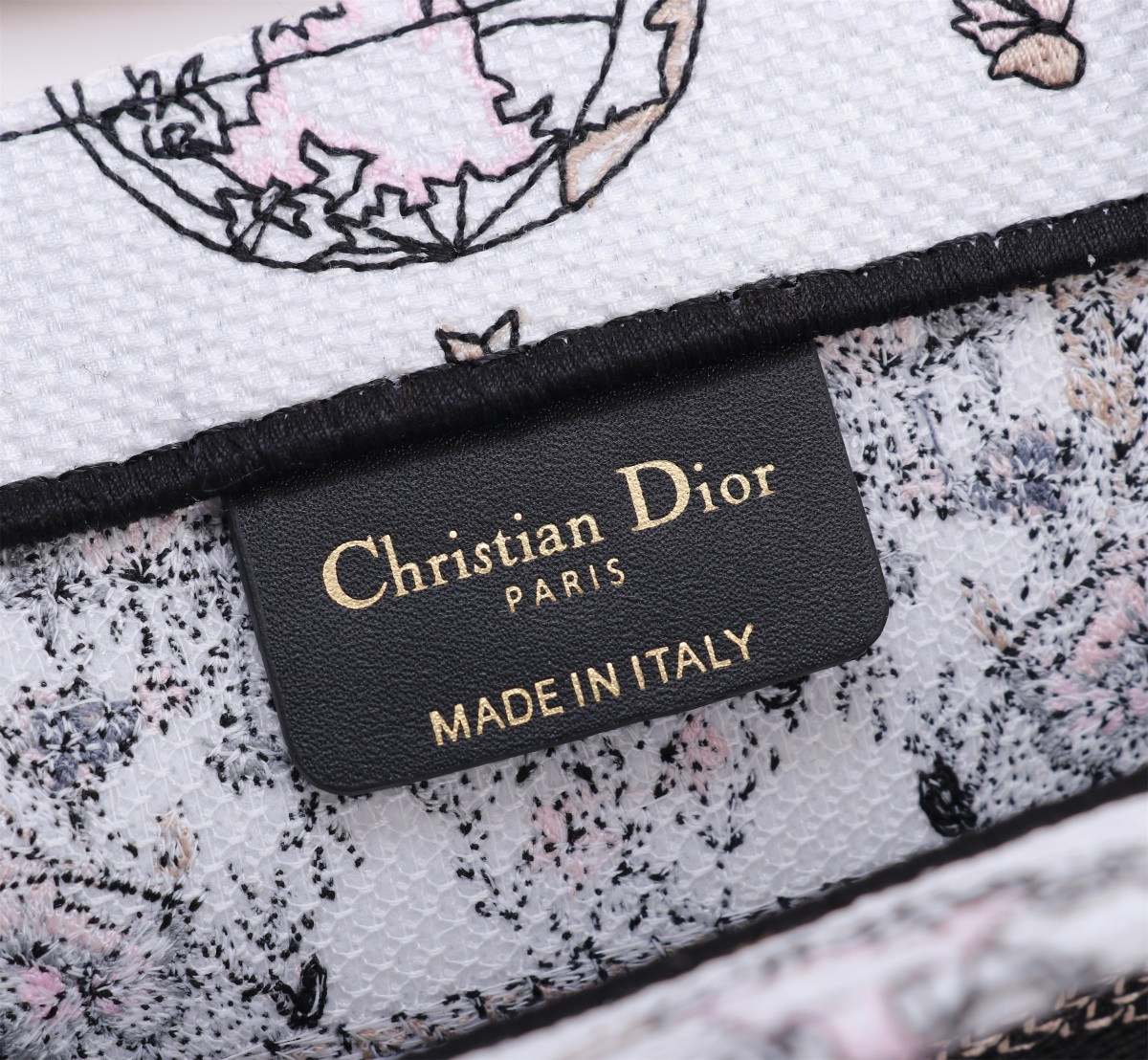 Small DIOR BOOK TOTE WHITE AND PASTEL PINK BUTTERFLY AROUND THE WORLD EMBROIDERY 10.5 x 8.5 x 5.5 inches