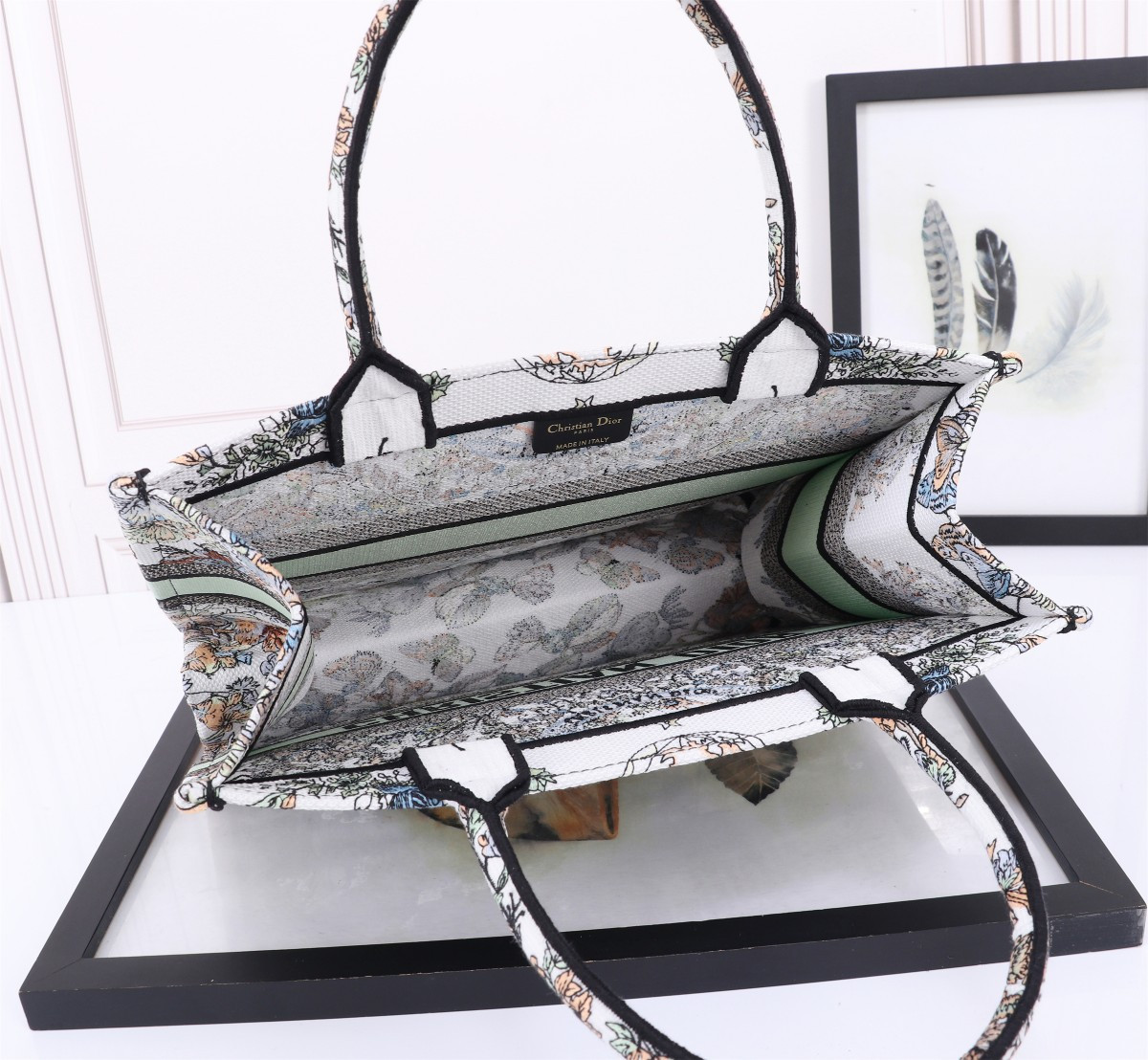 Medium Dior Book Tote White Multicolor Toile de Jouy Mexico Embroidery 14 x 11 x 6.5 inches