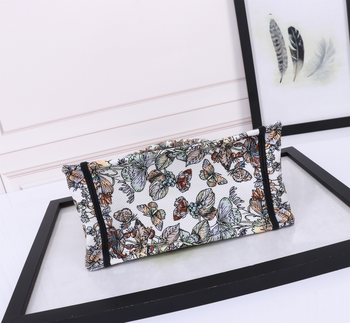 Small DIOR BOOK TOTE WHITE MULTICOLOR TOILE DE JOUY MEXICO EMBROIDERY 10.5 x 8.5 x 5.5 inches