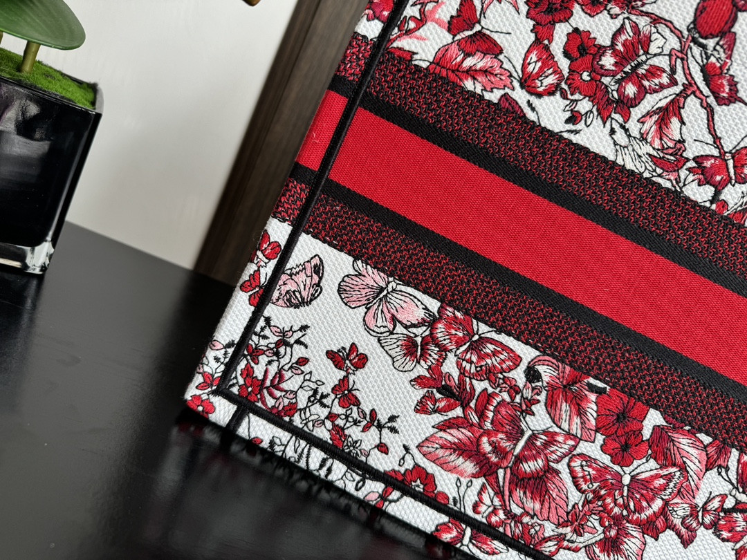 Medium Dior Book Tote White and Red Le Cœur des Papillons Embroidery 14 x 11 x 6.5 inches