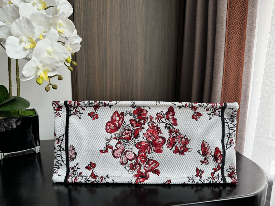 Medium Dior Book Tote White and Red Le Cœur des Papillons Embroidery 14 x 11 x 6.5 inches