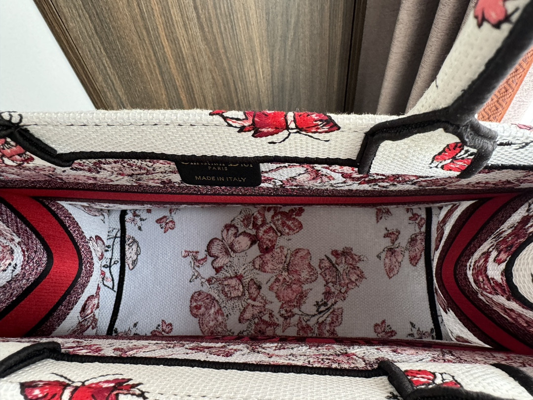 Medium Dior Book Tote White and Red Le Cœur des Papillons Embroidery 14 x 11 x 6.5 inches