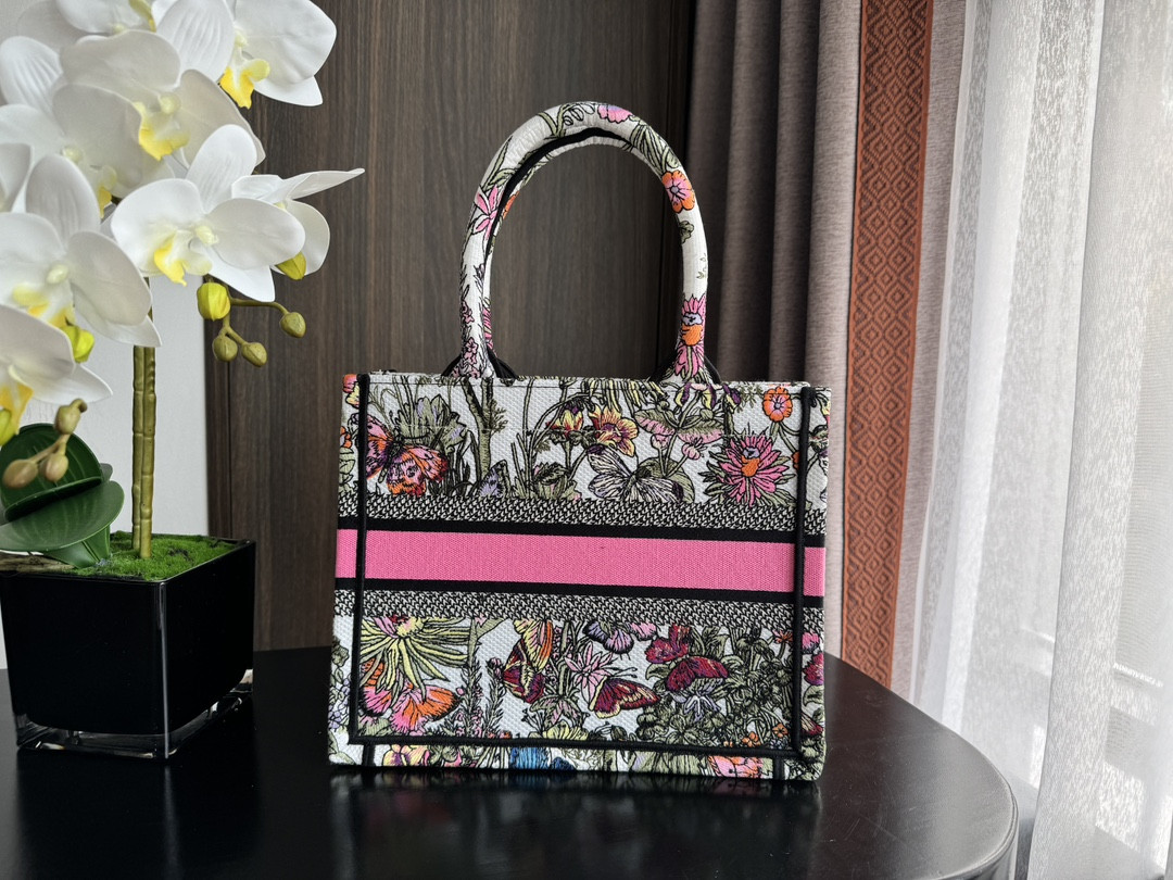 Small DIOR BOOK TOTE WHITE MULTICOLOR MEXICO MILLEFIORI EMBROIDERY 10.5 x 8.5 x 5.5 inches