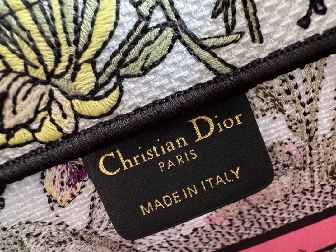 Small DIOR BOOK TOTE WHITE MULTICOLOR MEXICO MILLEFIORI EMBROIDERY 10.5 x 8.5 x 5.5 inches