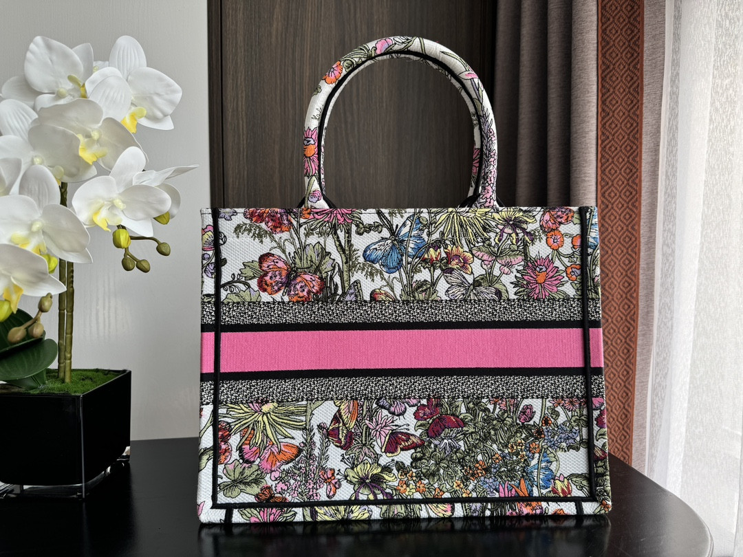 Medium Dior Book Tote White Multicolor Mexico Millefiori Embroidery 14 x 11 x 6.5 inches