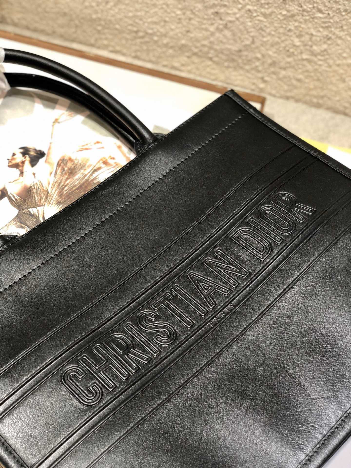 Calfskin Embossed Medium Dior Book Tote Black 14 x 11 x 6.5 inches