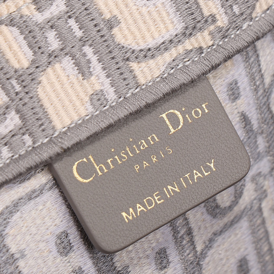 Large Dior Book Tote Ecru and Gray Dior Oblique Embroidery 16.5 x 14 x 7.5 inches
