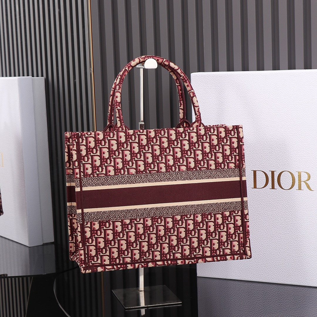 Medium Dior Book Tote Oblique Burgundy 14 x 11 x 6.5 inches