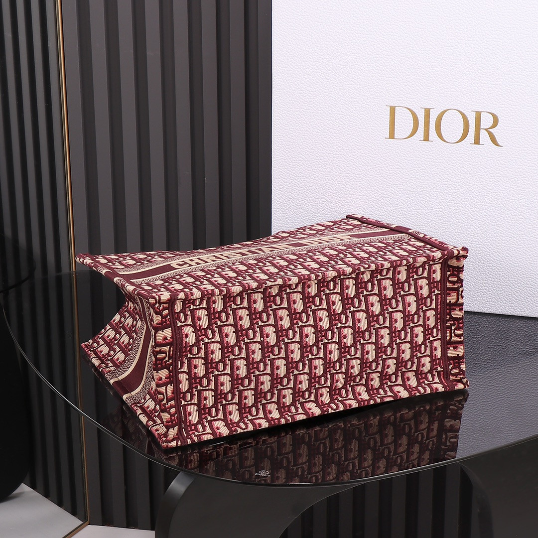 Medium Dior Book Tote Oblique Burgundy 14 x 11 x 6.5 inches