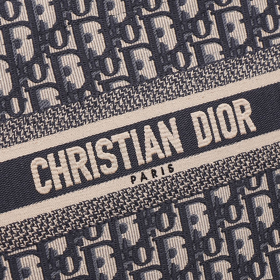 Small Dior Book Tote Ecru and Blue Dior Oblique Embroidery 10.5 x 8.5 x 5.5 inches