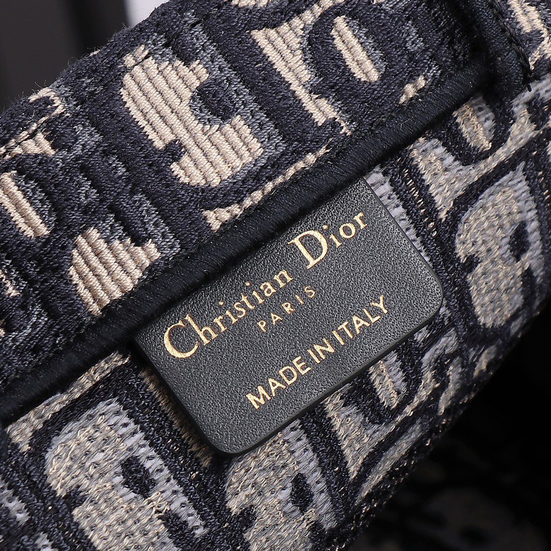 Small Dior Book Tote Ecru and Blue Dior Oblique Embroidery 10.5 x 8.5 x 5.5 inches