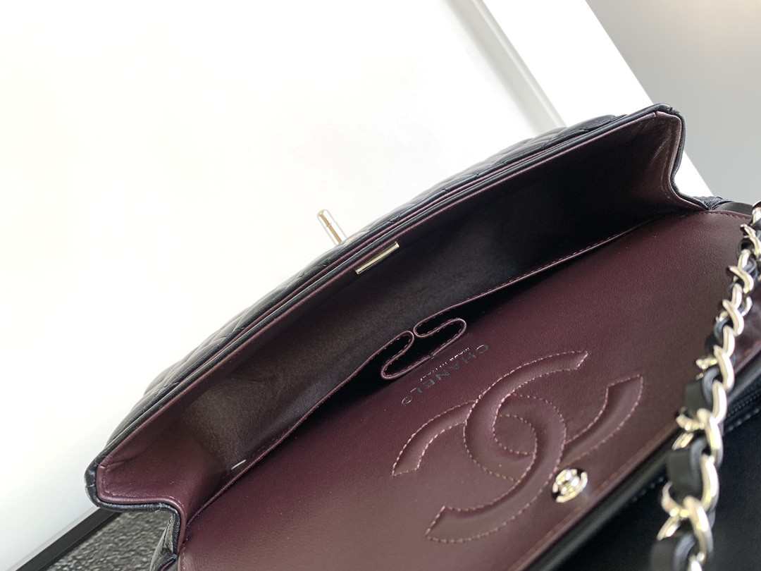 CHANEL CLASSIC HANDBAG GRAINED SHINY CALFSKIN & SILVER-TONE METAL BLACK 6 × 9.9 × 2.5 in