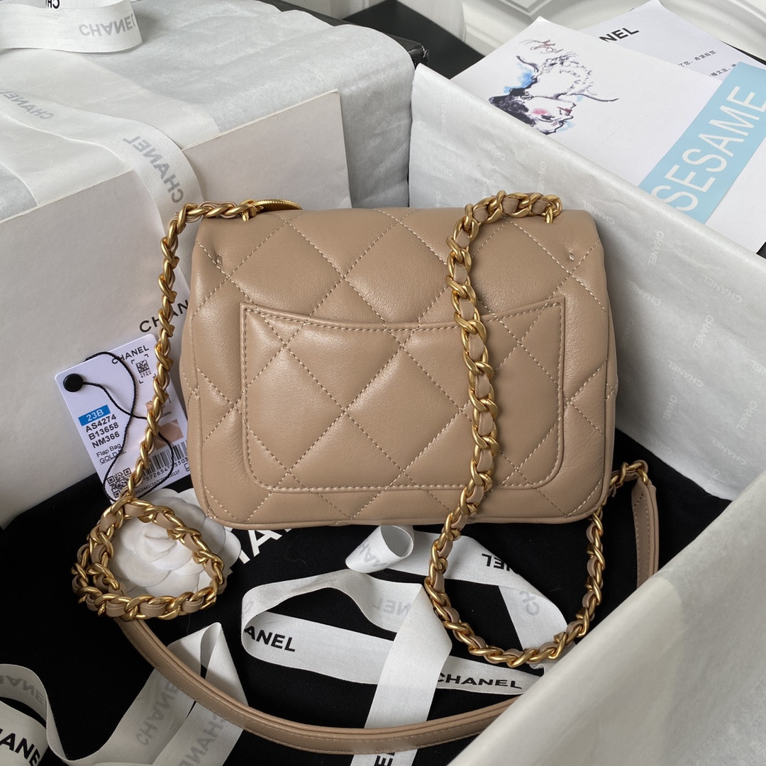 CHANEL MINI FLAP BAG Khaki 5.3 × 6.6 × 3.1 in
