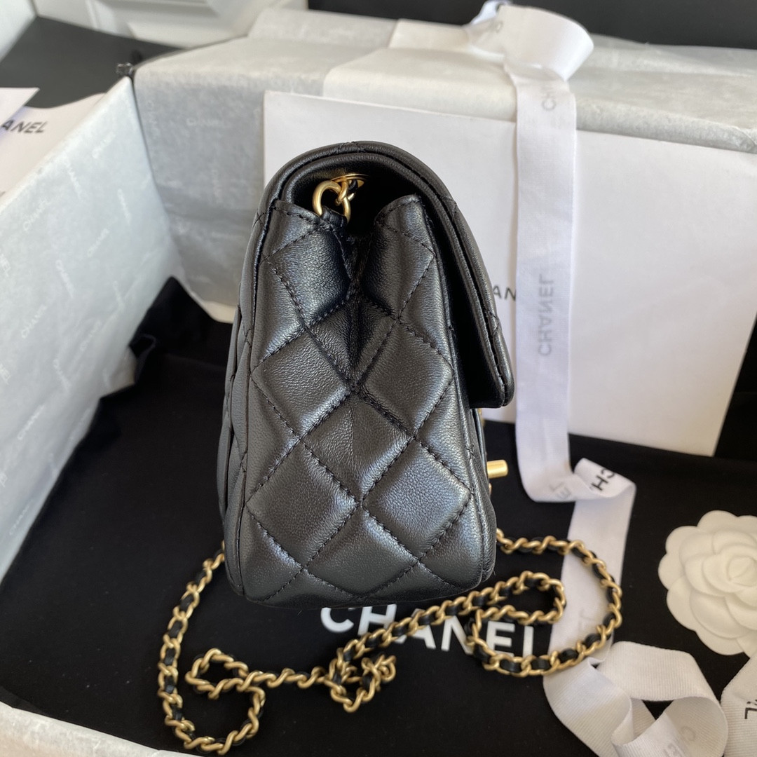 CHANEL MINI FLAP BAG SHINY CALFSKIN & Gold-Tone METAL BLACK 5.3 × 6.6 × 3.1 in