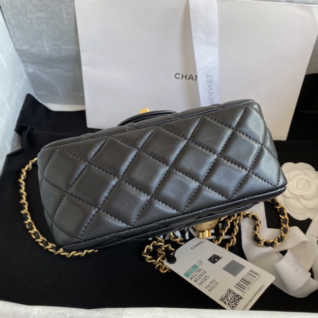 CHANEL MINI FLAP BAG SHINY CALFSKIN & Gold-Tone METAL BLACK 5.3 × 6.6 × 3.1 in