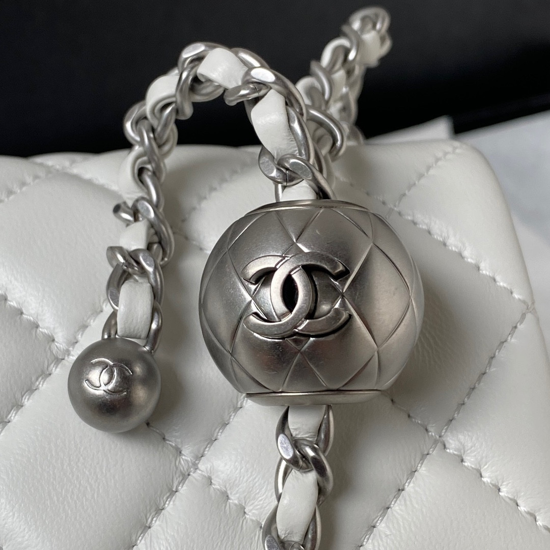 CHANEL MINI FLAP BAG SHINY CALFSKIN & SILVER-TONE METAL WHITE 4.7 × 7.8 × 2.3 in