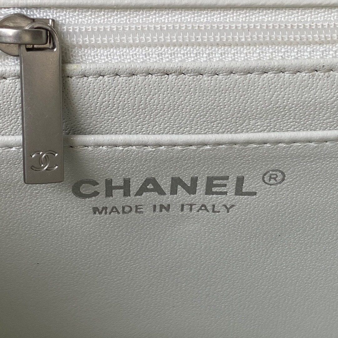 CHANEL MINI FLAP BAG SHINY CALFSKIN & SILVER-Tone METAL WHITE 5.3 × 6.6 × 3.1 in