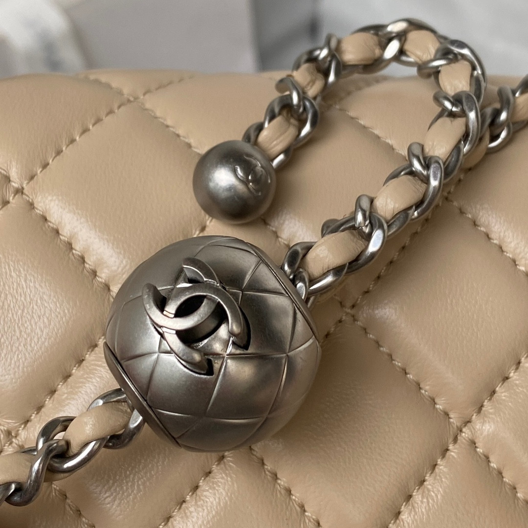 CHANEL MINI FLAP BAG SHINY CALFSKIN & SILVER-Tone METAL COFFEE 5.3 × 6.6 × 3.1 in