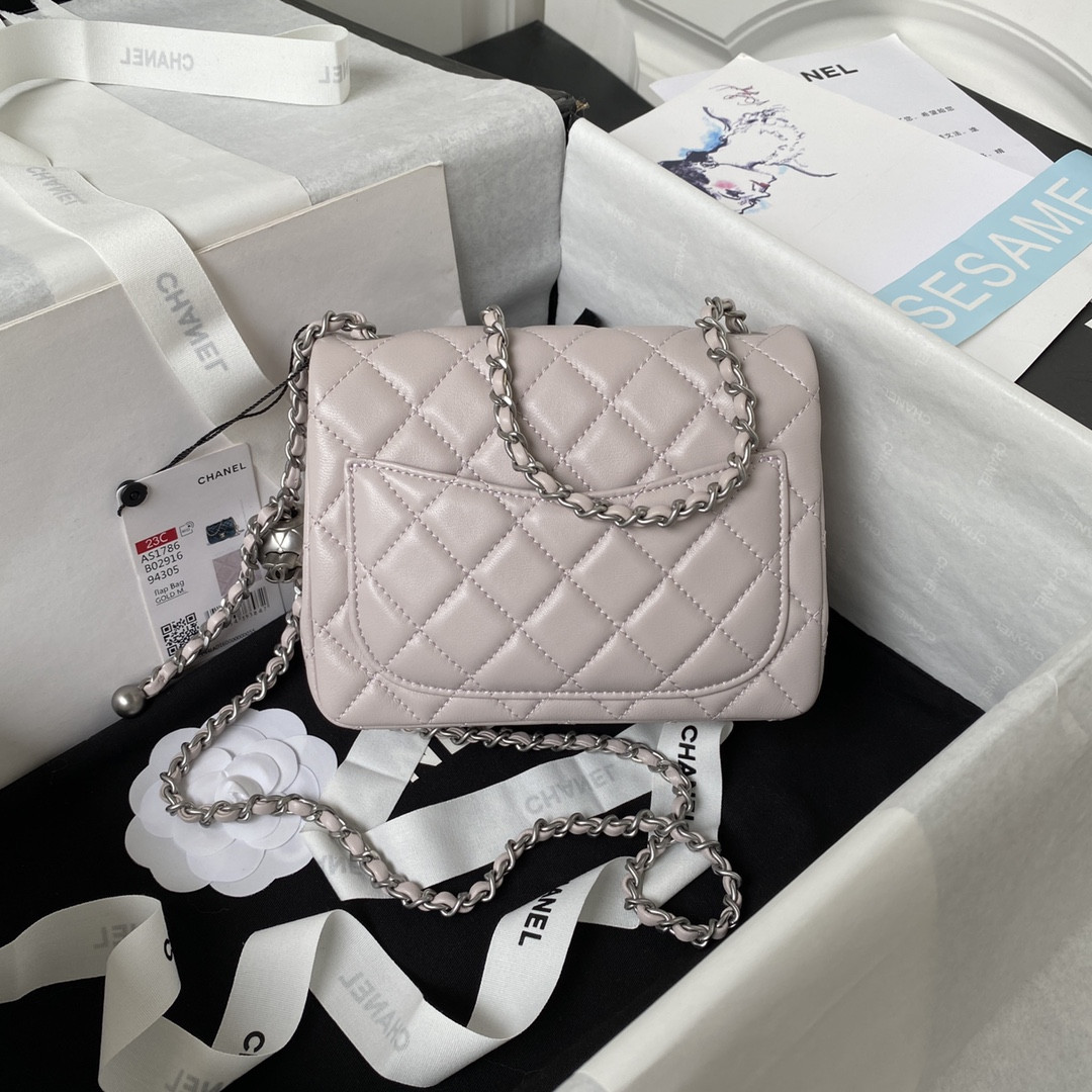 CHANEL MINI FLAP BAG SHINY CALFSKIN & SILVER-Tone METAL 5.3 × 6.6 × 3.1 in