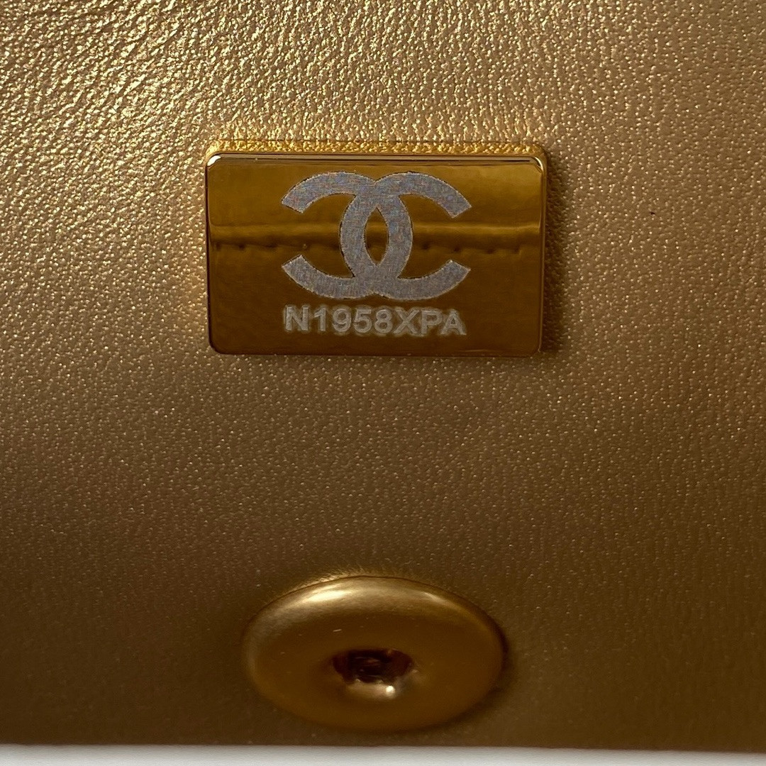 CHANEL MINI FLAP BAG SHINY CALFSKIN & gold-TONE METAL white 4.7 × 7.8 × 2.3 in