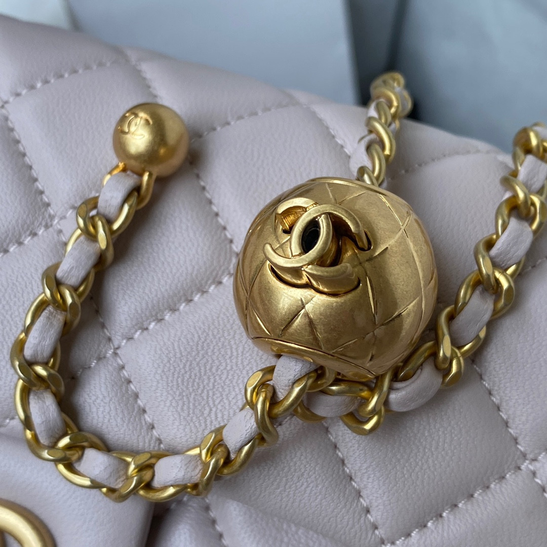 CHANEL MINI FLAP BAG SHINY CALFSKIN & gold-TONE METAL LIGHT pink 4.7 × 7.8 × 2.3 in