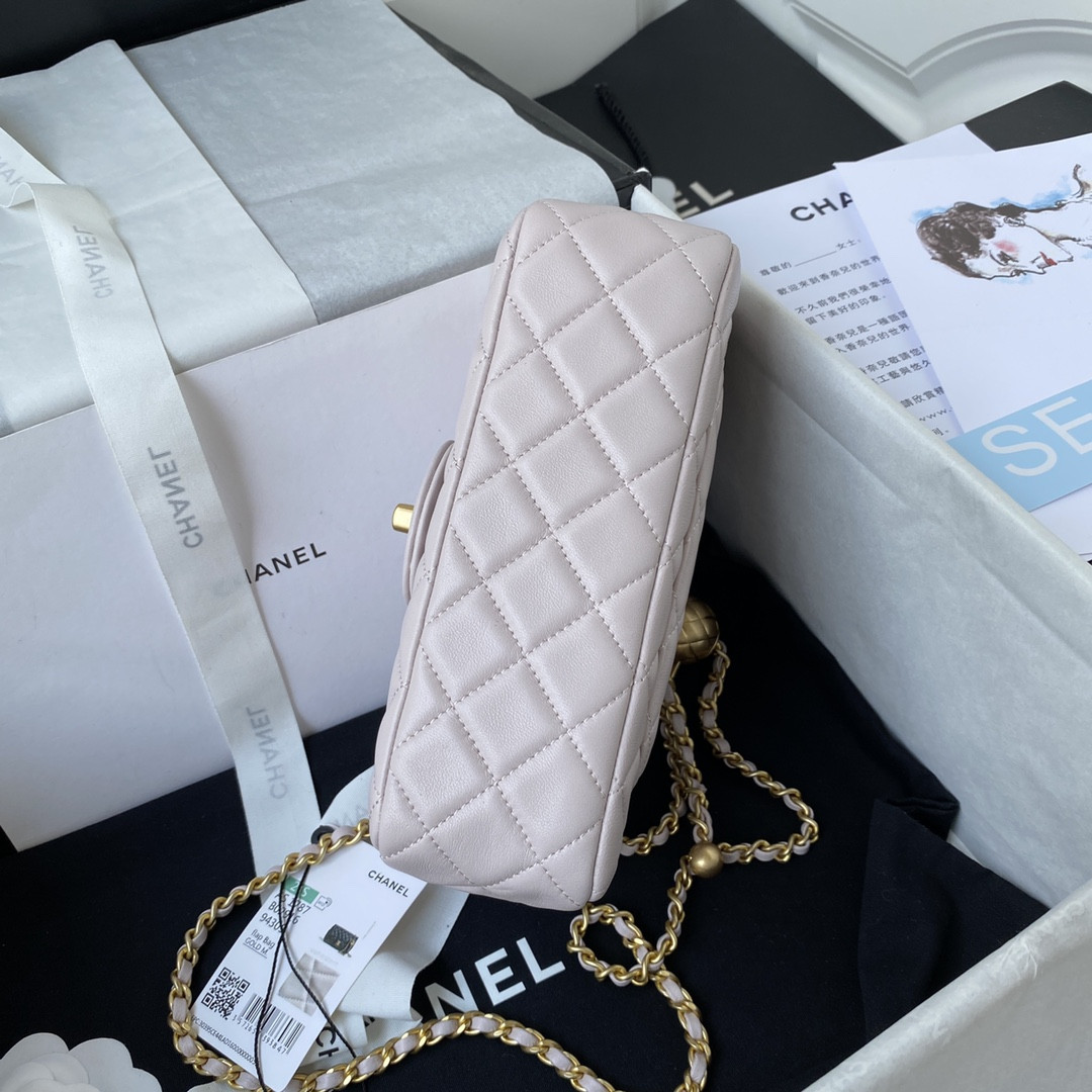 CHANEL MINI FLAP BAG SHINY CALFSKIN & gold-TONE METAL LIGHT pink 4.7 × 7.8 × 2.3 in