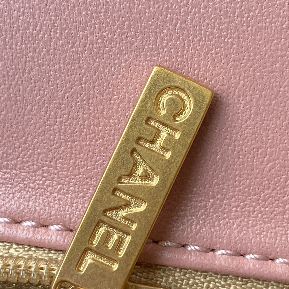 CHANEL MINI FLAP BAG SHINY CALFSKIN & gold-TONE METAL PINK 4.7 × 7.8 × 2.3 in