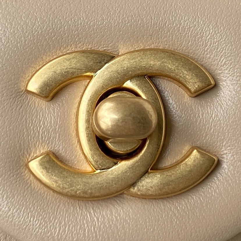 CHANEL MINI FLAP BAG SHINY CALFSKIN & gold-TONE METAL LIGHT beige 4.7 × 7.8 × 2.3 in