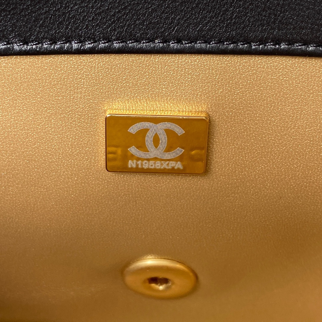 CHANEL MINI FLAP BAG SHINY CALFSKIN & Gold-Tone METAL BLack 5.3 × 6.6 × 3.1 in