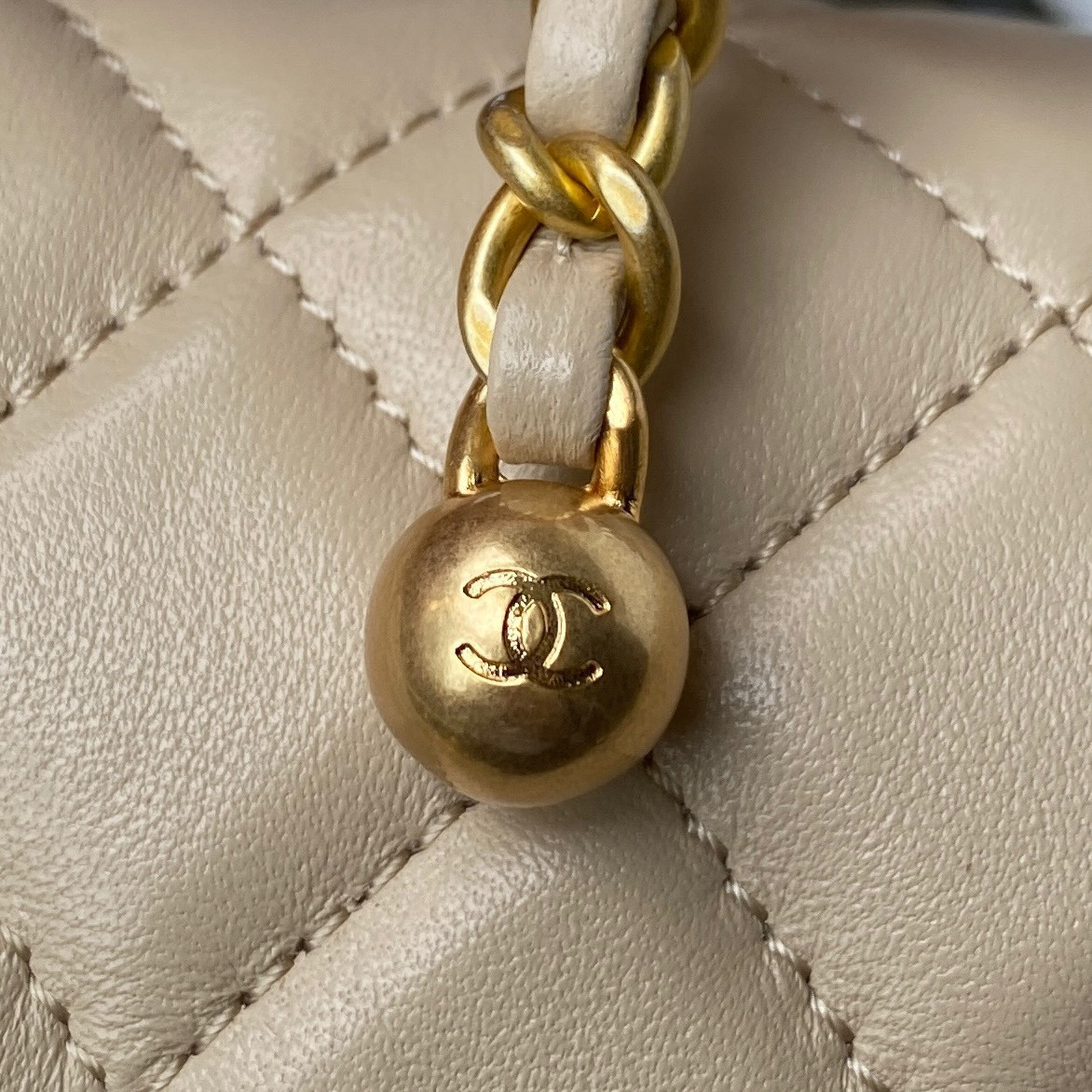 CHANEL MINI FLAP BAG SHINY CALFSKIN & Gold-Tone METAL Beige 5.3 × 6.6 × 3.1 in